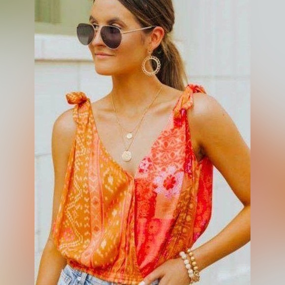 Free People NWOT- Tied To You Tank Top in Lemonade Combo - Picture 2 of 8